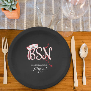 Nurse graduation party, BSN chalkboard red Paper Plate