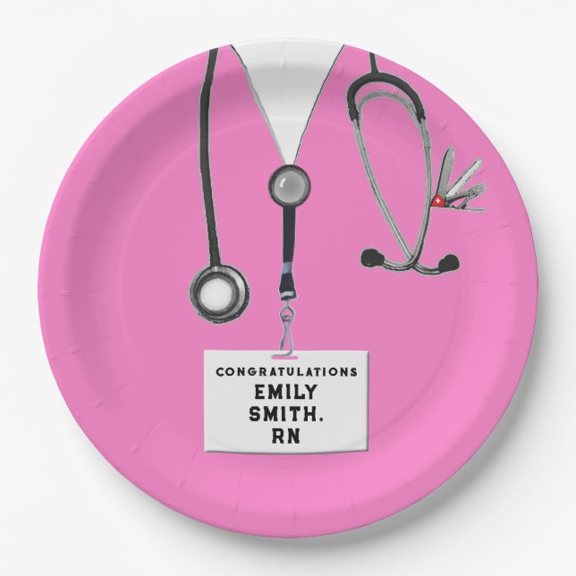 Nurse Graduation Party Pink Paper Plate (Front)