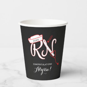 Nurse graduation party, RN chalkboard red  Paper Cups