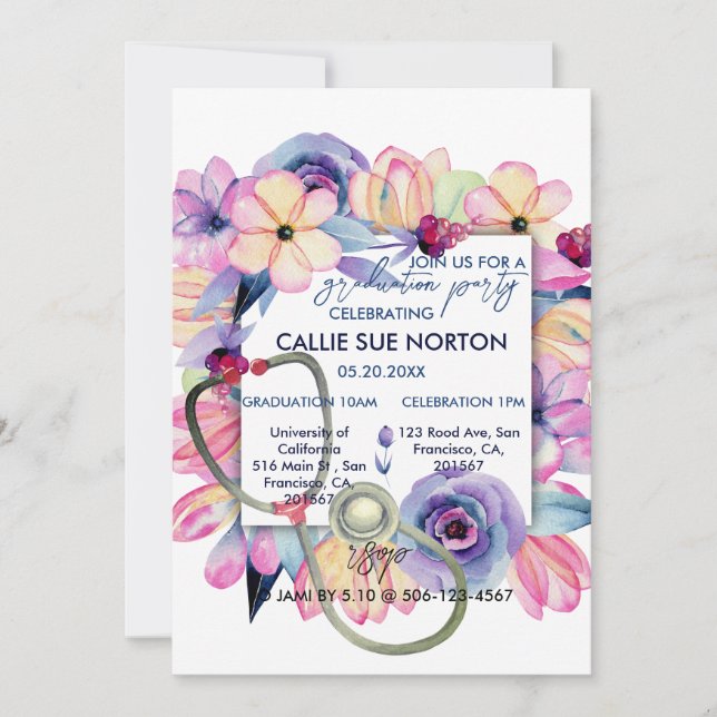 Nurse Graduation Party Spring Floral Invitation  (Front)