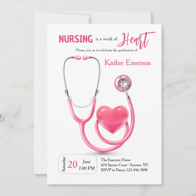 Nurse Graduation Pink Invitation  (Front)