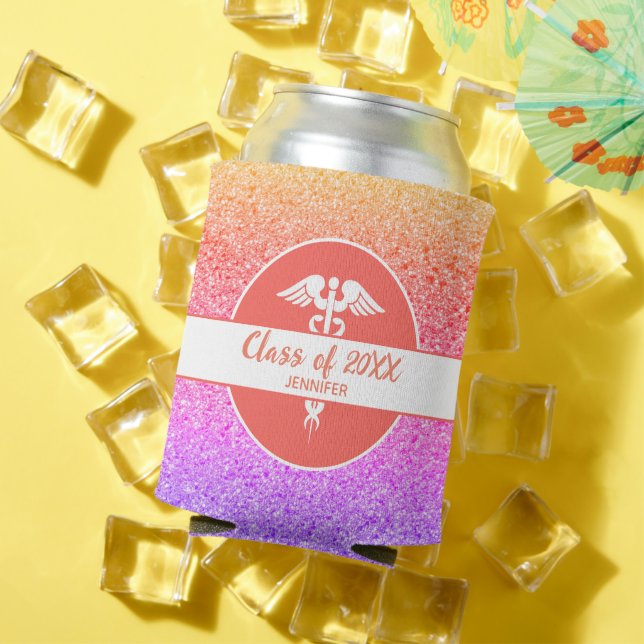 Nurse Graduation Rainbow Glitter Party Monogram Can Cooler (In Situ Summer)