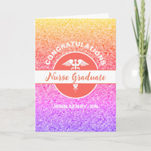 Nurse Graduation Rainbow Glitter Personalised Card