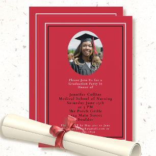 Nurse Graduation Red Black Gold Minimal Photo Invitation