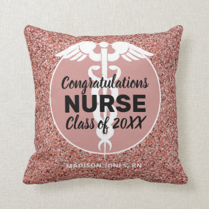 Nurse Graduation Rose Gold Glitter Personalised Cushion