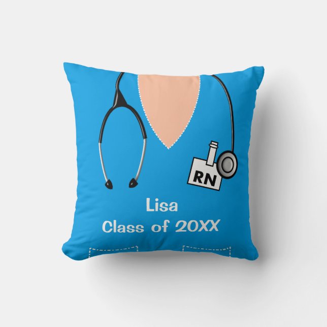 Nurse Graduation Scrub Top Pillow Blue (Front)