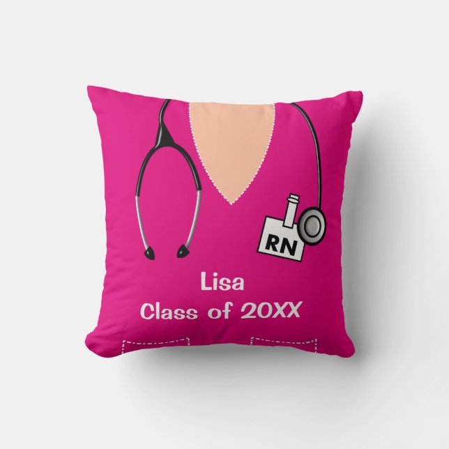 Nurse Graduation Scrub Top Pillow Magenta (Front)
