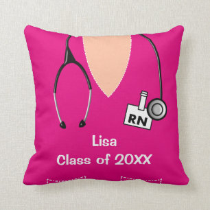 Nurse Graduation Scrub Top Pillow Magenta
