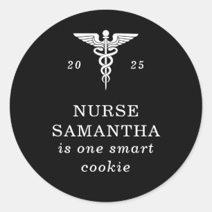 Nurse Graduation Smart Cookie Caduseus Black  Classic Round Sticker