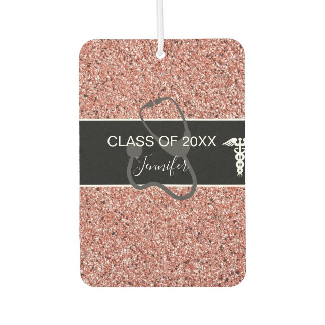 Nurse Graduation Stethoscope Pink Glitter Name Car Air Freshener (Front)