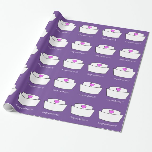 Nurse Graduation Wrapping Paper Nurse Cap Purple (Unrolled)