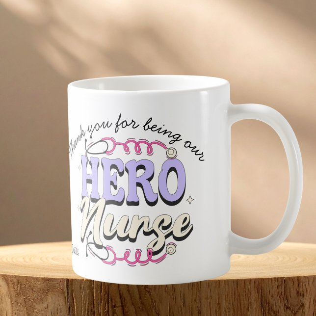 Nurse Gratitude Violet Typography PERSONALIZE Coffee Mug (Customize add a personal Thank you to the loving nurse in your on this mug)