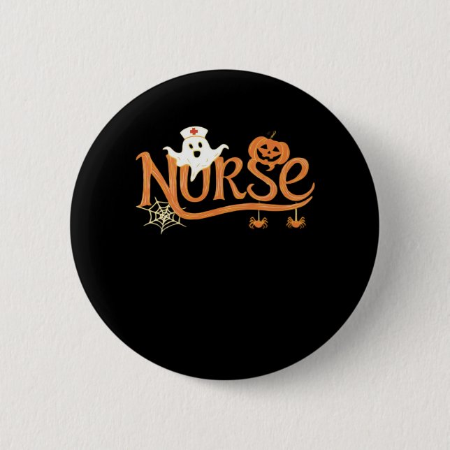 Nurse Halloween Cute Ghost and Pumpkin Essential T 6 Cm Round Badge (Front)