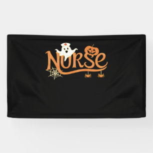 Nurse Halloween Cute Ghost and Pumpkin Essential T Banner