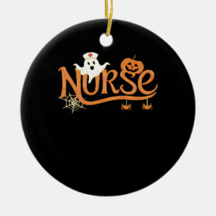 Nurse Halloween Cute Ghost and Pumpkin Essential T Ceramic Tree Decoration