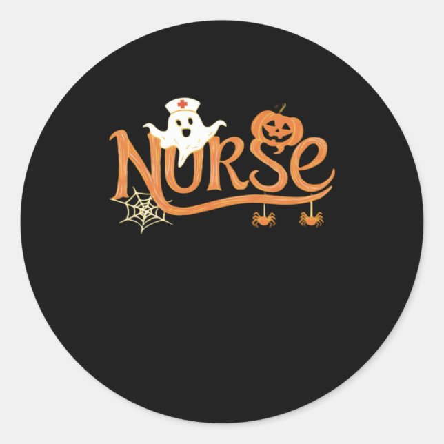 Nurse Halloween Cute Ghost and Pumpkin Essential T Classic Round Sticker (Front)