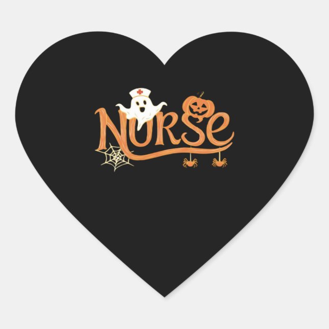 Nurse Halloween Cute Ghost and Pumpkin Essential T Heart Sticker (Front)