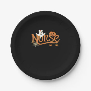 Nurse Halloween Cute Ghost and Pumpkin Essential T Paper Plate