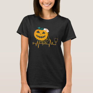 Nurse Halloween For Women With Pumpkin Heart Beat T-Shirt