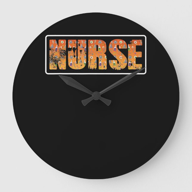 Nurse Halloween Gift With Pumpkin Spider Witch Hat Large Clock (Front)