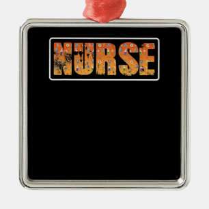 Nurse Halloween Gift With Pumpkin Spider Witch Hat Metal Tree Decoration