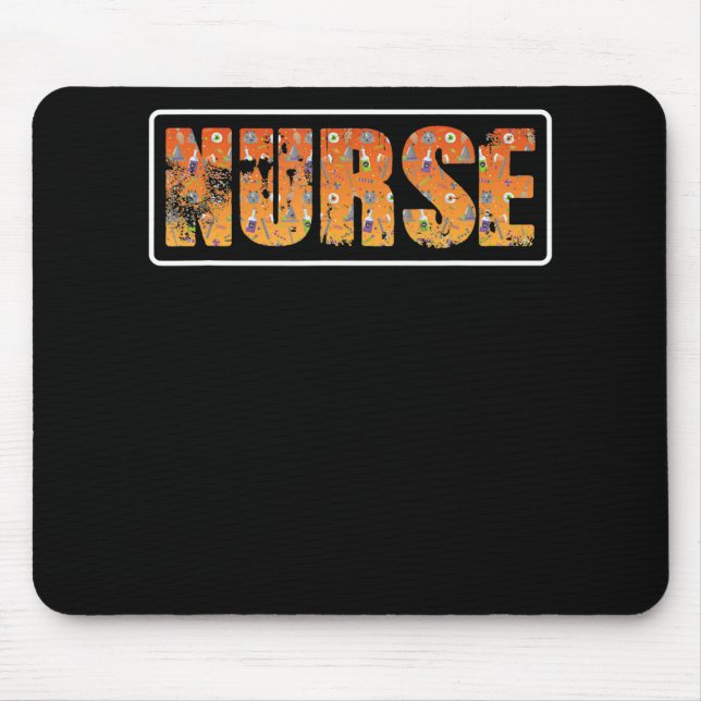 Nurse Halloween Gift With Pumpkin Spider Witch Hat Mouse Mat (Front)