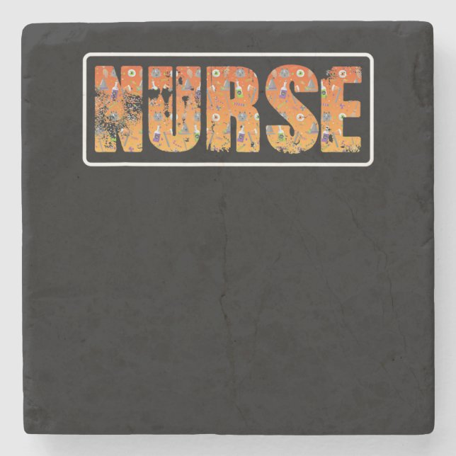 Nurse Halloween Gift With Pumpkin Spider Witch Hat Stone Coaster (Front)