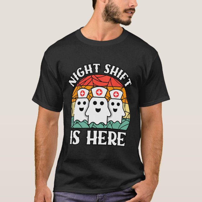 Nurse Halloween  Men Women Night Shift Crew Ghost  T-Shirt (Front)