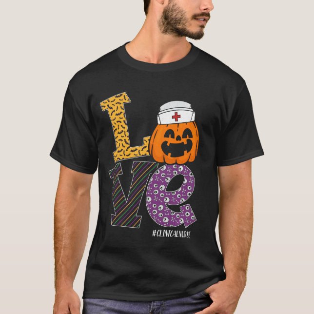 Nurse Halloween Pumpkin Costume Love Clinical Nurs T-Shirt (Front)
