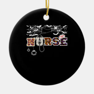 Nurse Halloween Shirt Gift With Pumpkin Boo Spider Ceramic Tree Decoration