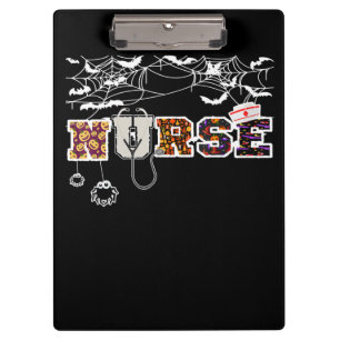 Nurse Halloween Shirt Gift With Pumpkin Boo Spider Clipboard