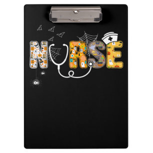 Nurse Halloween Shirt Gift With Pumpkin Boo Spider Clipboard