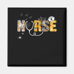 Nurse Halloween Shirt Gift With Pumpkin Boo Spider Magnet