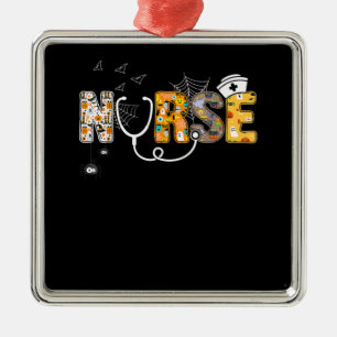 Nurse Halloween Shirt Gift With Pumpkin Boo Spider Metal Tree Decoration