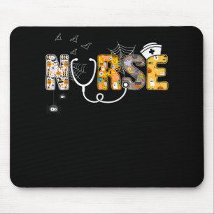Nurse Halloween Shirt Gift With Pumpkin Boo Spider Mouse Mat