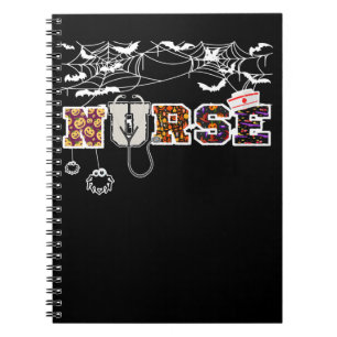 Nurse Halloween Shirt Gift With Pumpkin Boo Spider Notebook