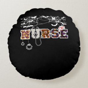 Nurse Halloween Shirt Gift With Pumpkin Boo Spider Round Cushion