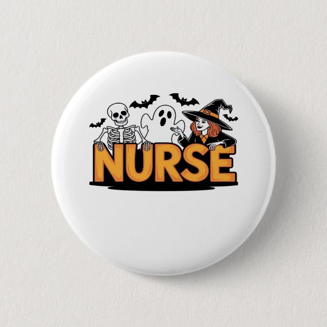 Nurse - Halloween - with ghost, witch, and skeleto 6 Cm Round Badge (Front)