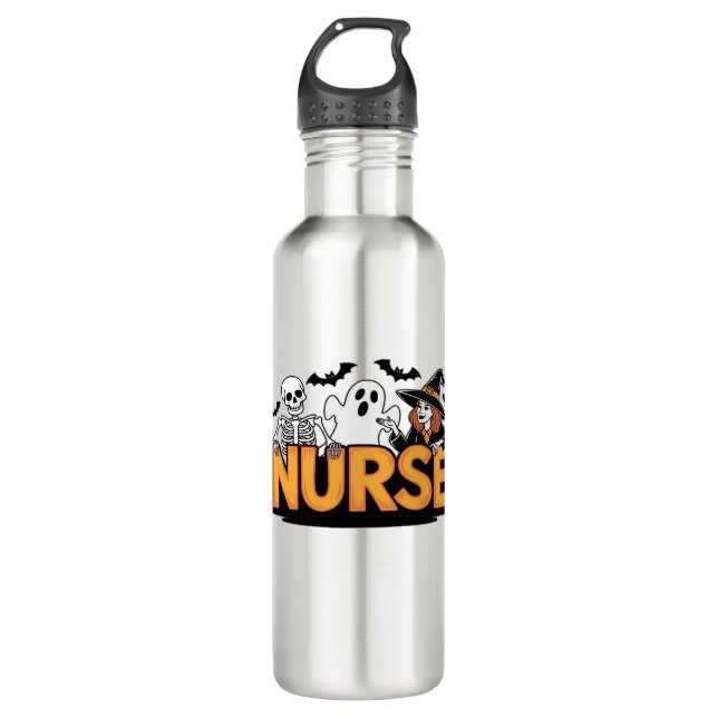Nurse - Halloween - with ghost, witch, and skeleto 710 Ml Water Bottle (Front)