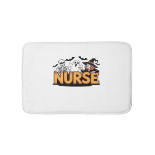 Nurse - Halloween - with ghost, witch, and skeleto Bath Mat