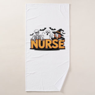 Nurse - Halloween - with ghost, witch, and skeleto Bath Towel