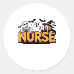 Nurse - Halloween - with ghost, witch, and skeleto Classic Round Sticker