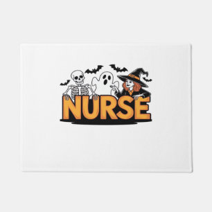 Nurse - Halloween - with ghost, witch, and skeleto Doormat