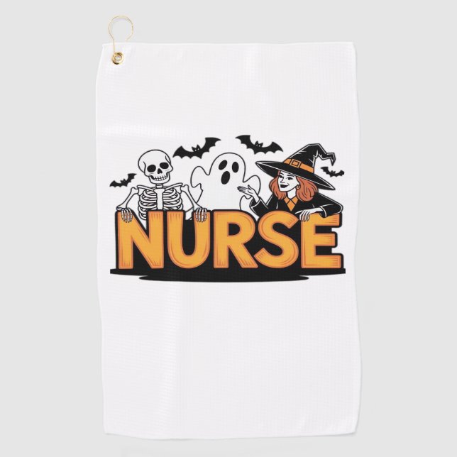 Nurse - Halloween - with ghost, witch, and skeleto Golf Towel (Front)