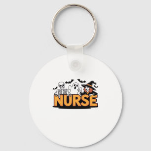 Nurse - Halloween - with ghost, witch, and skeleto Key Ring