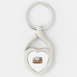 Nurse - Halloween - with ghost, witch, and skeleto Key Ring