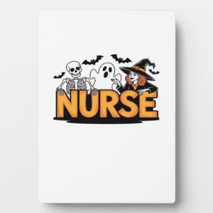 Nurse - Halloween - with ghost, witch, and skeleto Plaque