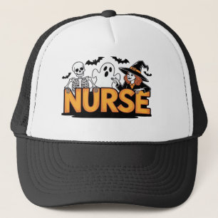 Nurse - Halloween - with ghost, witch, and skeleto Trucker Hat