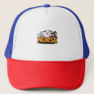 Nurse - Halloween - with ghost, witch, and skeleto Trucker Hat
