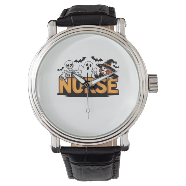 Nurse - Halloween - with ghost, witch, and skeleto Watch (Front)